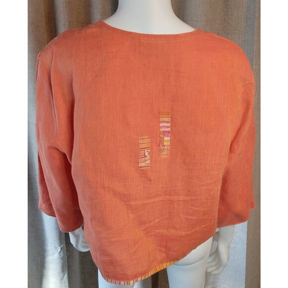 K.D. Spring 1 Button Linen Cardigan Blazer 3/4 Sleeve Orange Wearable Art Size L - Picture 4 of 10